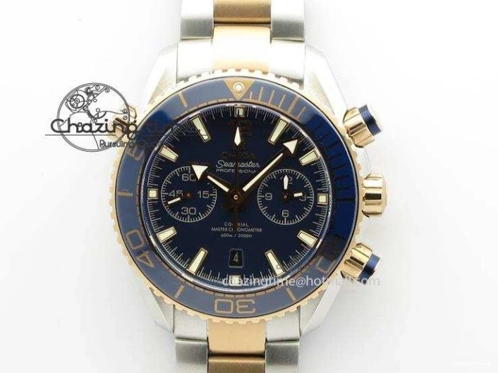 0209 FlexibleFit Seamaster Professional Chrono SS RG Blue Ceramic Blue Dial On SS RG Bracelet A 8211
